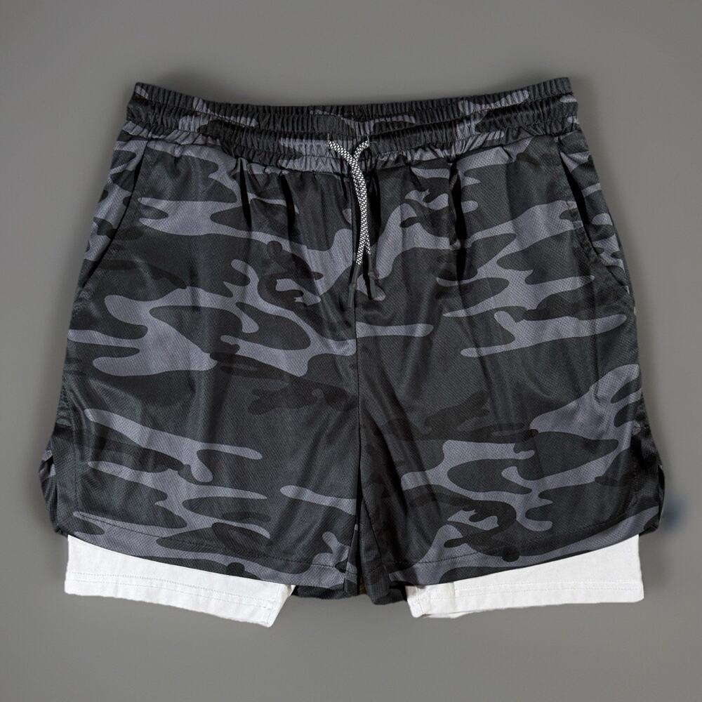 Lot of 2 Mens Camo Athletic Shorts with Compression Size L